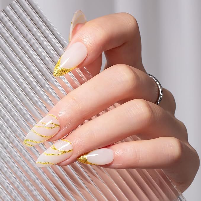 MAYCHAO 2pcs Glitter Silver & Gold Swirl Gel Liner Nail Art Polish, Classic Gel Color Built-in Thin Brush, UV Light Cure for French Nail Tips DIY Manicure at Home Salon