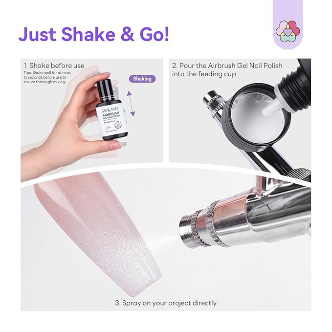 SAVILAND Dilution-Free Airbrush Gel Nail Polish Hema-Free: 20ml 0-Acetone 6PCS White Nail Polish for Airbrush Pure Formula No Clogging Gel Airbrush Paint for Nails Coverage for Ombre Nail Art Salon