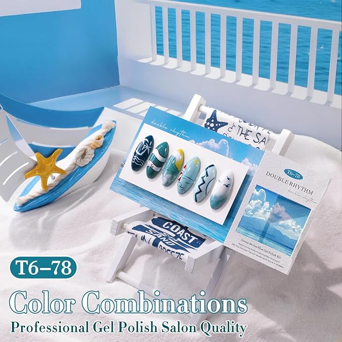 Double Rhythm 6 Pcs 15 ML Gel Polish Set Same Color Same Bottle Soak Off Gel Polish Kit Nail Art Manicure Salon DIY at Home for Women (White Light Green Teal Blue Turquoise-T6-78)