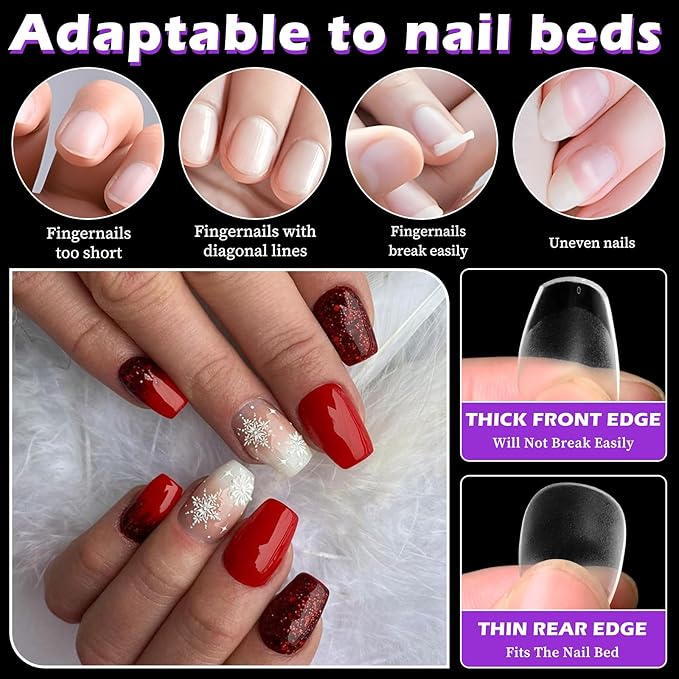 LoveOurHome 750pc Short Coffin Nail Tips Clear Fake Nails Coffin Gel Nail Tips Full Cover Acrylic Nails Clear Press on Nails Short False Nail 15 Size Artificial Fingernail for Gel Nail Extension