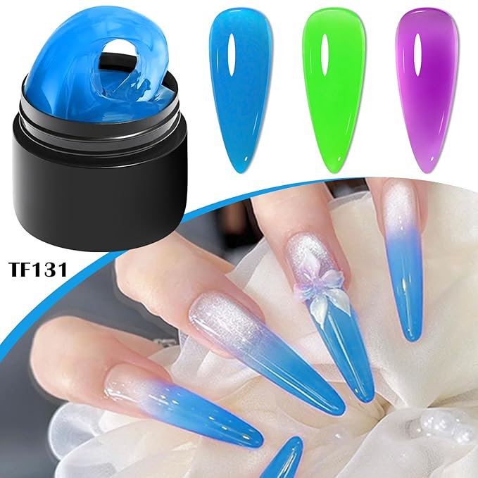 MEET ACROSS Solid Builder Gel Kit, 3 Colors Thickening Neon Blue Breen Purple Nail Strengthener Builder Gel Kit with Brush Pen Soak Off UV Nail Extension Manicure Supplies