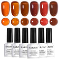 RARJSM Jelly Brown Stained Glass Gel Nail Polish Set 6pcs Clear Glazed Amber Orange Caramel Mocha Brown Wine Cherry Red Crystal Transparent Sheer Gel Varnish Curing Requires Home Salon Manicure