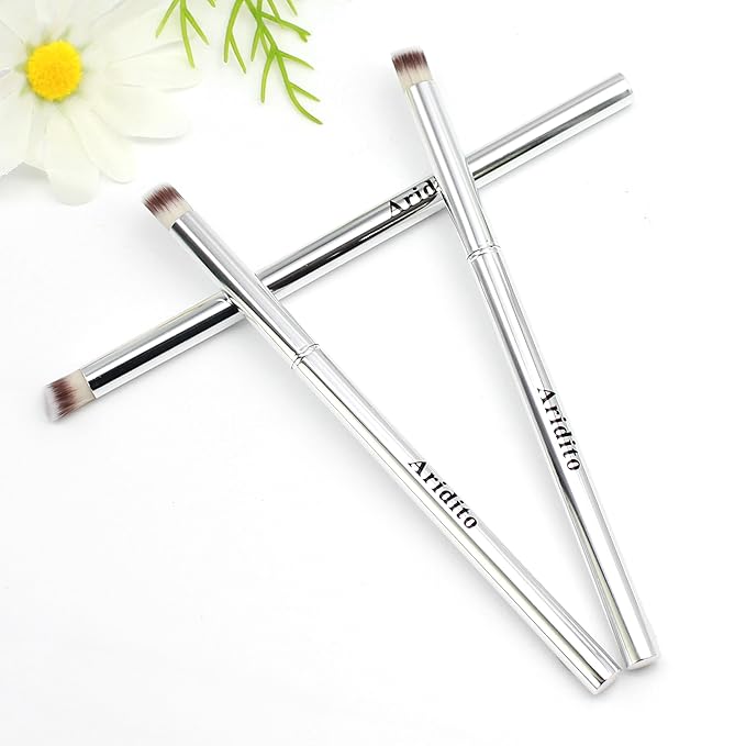 3PCS Nail Art Gradient Brushes - Silver Metal Handle, Soft Firm Bristles for Chrome/Mica Powder, Aura Nails & Eyelid Blending, No Shedding, Easy to Clean DIY Tool