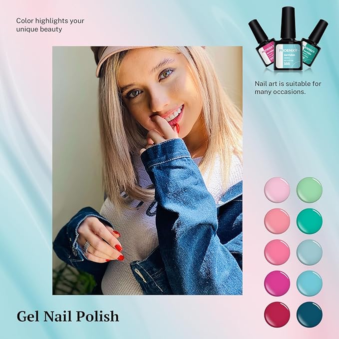 phoenixy 24 PCS Gel Nail Polish Set, 21 Colors Soak Off Gel Nail Kit Nude Pink Red Blue Green Yellow Orange Nail Polish Set with Base Gloss Matte Top Coat Nail Kit Gifts for Women