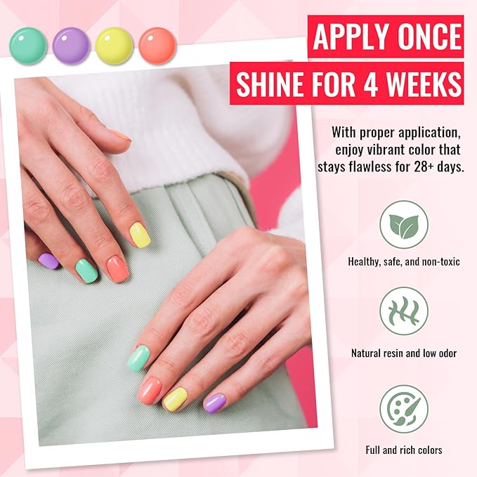phoenixy 50 Pcs Gel Nail Polish Set, 42 Colors Gel Polish with Base Coat & 4 Effects Top Coat All Seasons Colors Gel Polish Kit Nail Starter Set Gifts for Women Girls