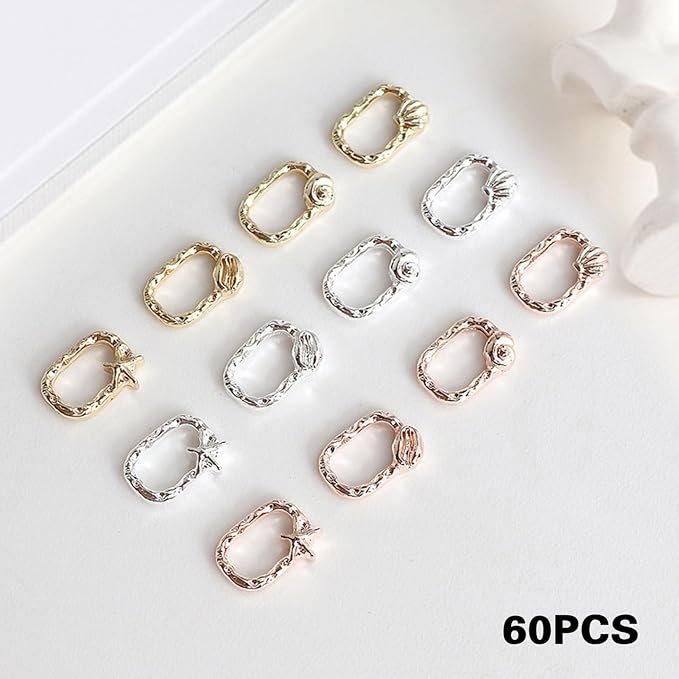 60 PCS Ocean Frame Nail Charm, 3D Retro Starfish Sea Abalone Shell Nail Charms Summer Metal Nail Charms Accessories Punk Nail Art Supplies for Manicure Nail Art Craft DIY Nail Decorations