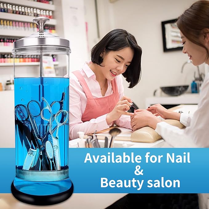 Disinfectant Sterilizer Jar - Durable Glass for Nail Tools and BarberShop Hair Stylist Tools (50 Oz /1500ml)
