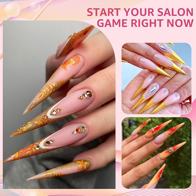 504PCS 3XL Stiletto Nail Tips, Extra Long Clear Acrylic Nails Professional, 12 Sizes Tapered Acrylic Press On Gel Nail Tips for Nail Salons Home DIY