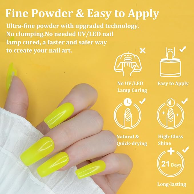 1 Oz/28g Fluorescent Yellow Dip Powder, 1OZ Neutral Nail Dip Powder for Long-lasting 28 Days+ Dip Nail Art French Manicure Nail Starter & Professional Home DIY Salon Use