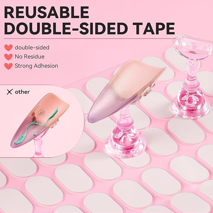 Nail Stand For Press On Acrylic Strong Magnetic Nail Holder Kit For Painting Nails Tip Arts Display With 200PCS Double-Sided Tape And 1 Heart Shaped Acrylic Magnetic Presson Stand (Clear And Pink, Medium)