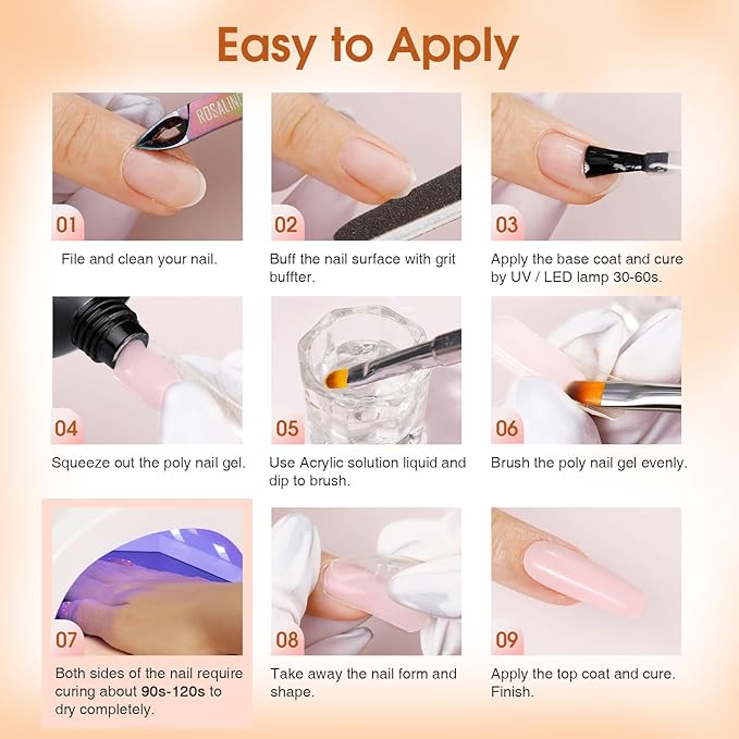 ROSALIND Poly Nail Gel Kit with Drill -14 Colors + 75 Nail Art Accessories Kit Nude Pink Series Poly Gel with Big Uv Light 48W and Electric Nail Drill Poly Nail Gel Starter Kit with Everything Gift
