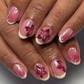 Press on Nails Short Oval MABKJLF Yellow French Tip Fake Nails Flower False Nails with Plumeria Floral Designs Ombre Glossy Glue on Nail Spring Summer Acrylic Nails for Women Girls 24Pcs