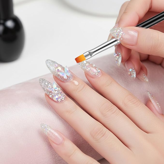6Pcs French Nail Brush Set, Double-Ended Nail Art Brushes, Acrylic Nail Clean Up Brush with Dotting Tool, Fingernail Art Design Pens (14.5#, 14.7#, 14.7#, 15#, 15#, 15.5#)