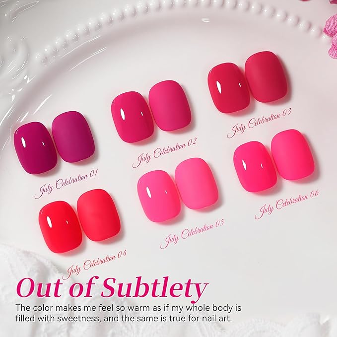 BORN PRETTY Hot Pink Gel Nail Polish Set 6 Colors,Neon Dragon Fruit Bright Pink Purple Bloody Red Soak off U v Gel Polish Kit for Salon Manicure and Nail Art DIY at Home