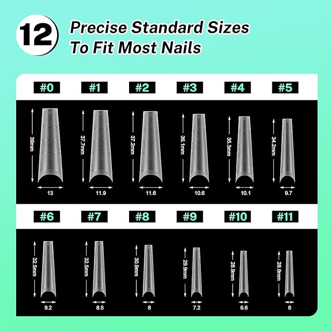JODSONE Long Coffin Nail Tips Soft Gel Matte Half Cover Clear Gelly Press on Flase Nail Tips for Extension Nail Manicure 12 Sizes 360Pcs