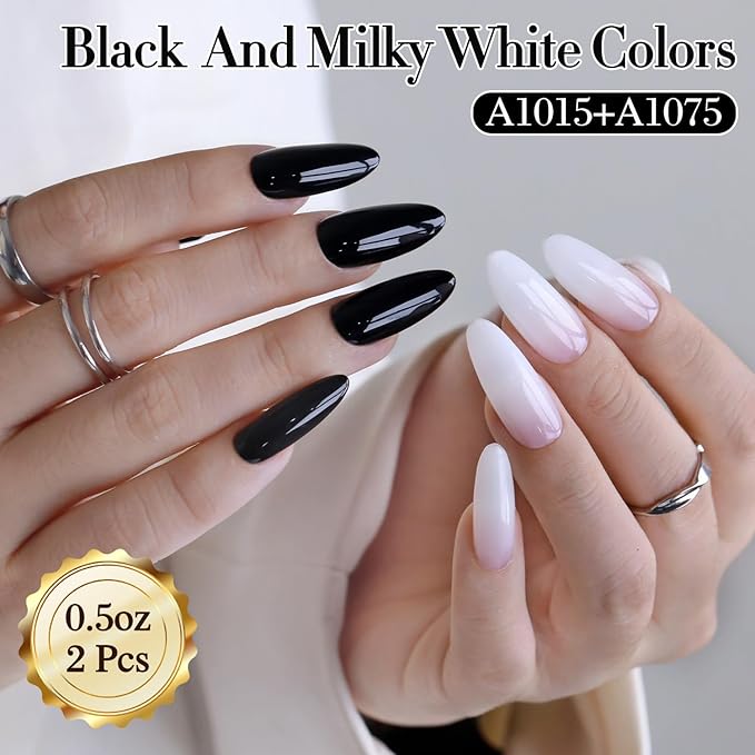 Double Rhythm 2 Pcs 15ml UV Gel Polish Set Pure White And Black Color Gel Nail Polish Kit Nail Art Salon DIY (Black and Milky White-A1015+A1075)