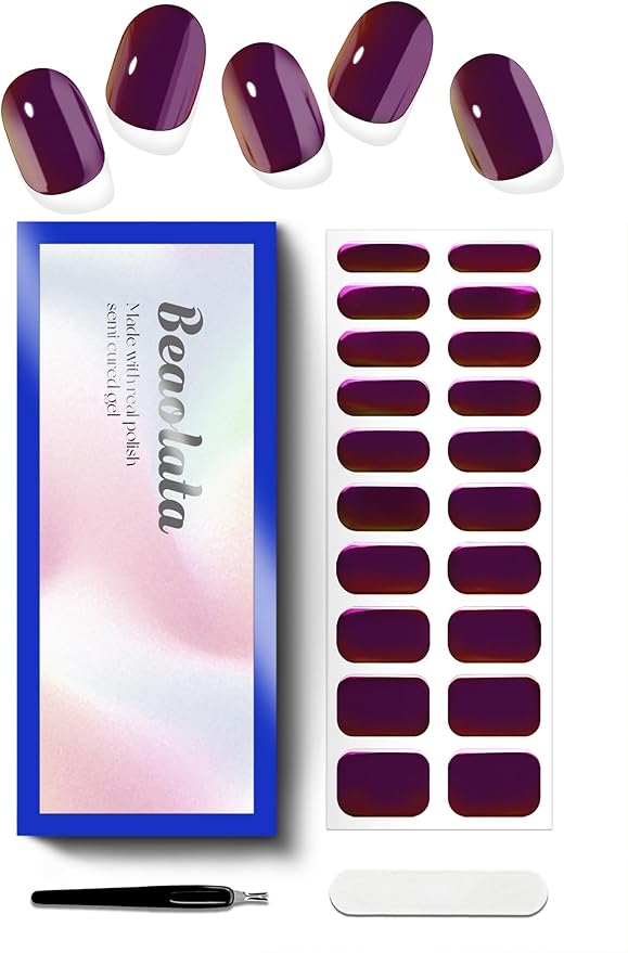 Semi Cured Gel Nail Strips - UV Light Gel Nail Stickers - 20 Long Lasting Salon Quality Wraps (Starlight Rave Red)