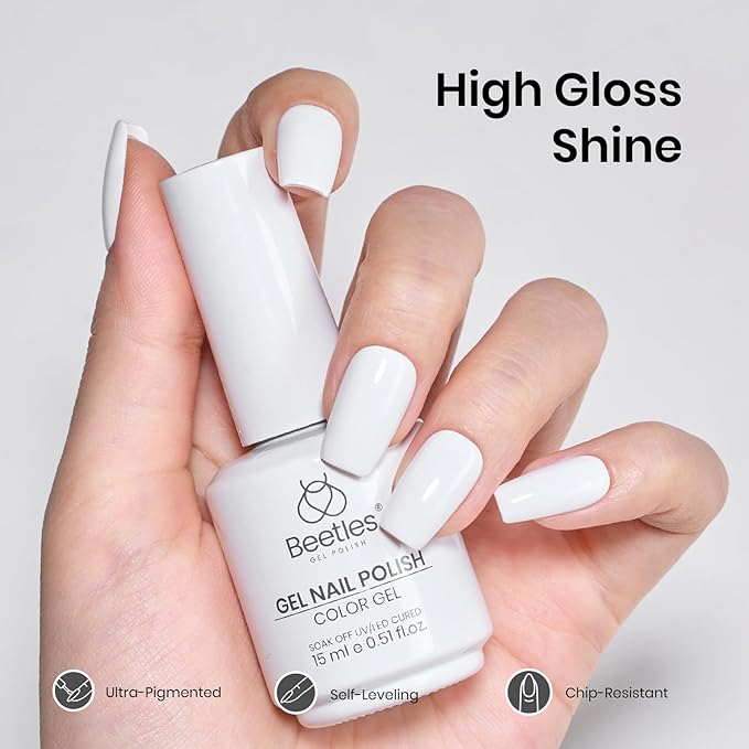 Beetles White Gel Nail Polish - 15ml French UV Nail Polish Soak Off Nail Art Manicure Salon DIY Design Home Snowdrop Gift for Woman Colorful Bottle Gel