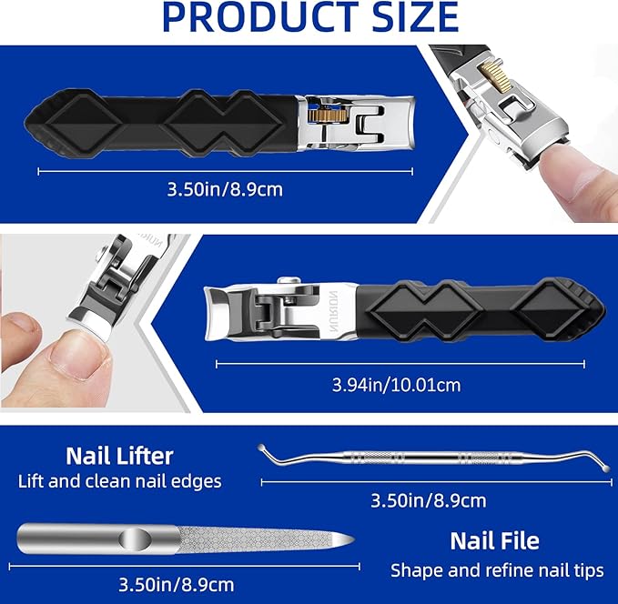 Thick Toenail Clippers for Seniors, Professional Edgy Nail Clippers for Men, Heavy Duty Large Finger Nail Clippers Adult, Angled Head Nail Clippers Cutters with Long Handle (4PCS Nail Clippers Set)