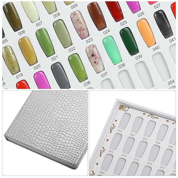 216 Colors Nail Swatches Book with 240 Nail Tips and Number Labels Leather Nail Gel Polish Display Book Nail Painting Practice Design Board No Need Pasting, No Need Glue