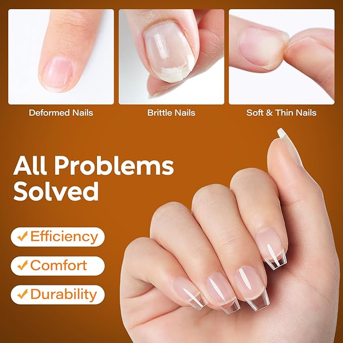 Nicedeco Coffin Nails Tips 216pcs Soft Gel Nail Tips Full Cover False Nails Pre-shaped Clear Acrylic Press on Nails 12 Sizes - 010