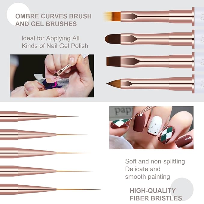 Nail Art Brush Set, 9PCS Double-Ended Acrylic Liner Brush Dotting Pen for Gel Polish, Nail Design Tools for Professional Manicure DIY Home Salon