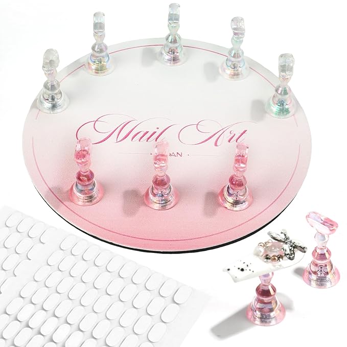 BQAN Nail Stand for Press Ons, Magnetic Nail Holder for Painting | Display | Fake Nails Practice with 200 Pcs Adhesive Tabs, Round Metal Base Nails Art Tools Homes and Salons Use