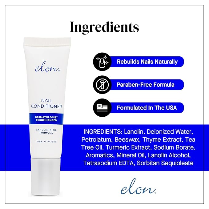 Elon Lanolin-Rich Nail Conditioner – Strengthens Nails, Protects Cuticles, Dermatologist-Recommended for Brittle & Damaged Nails (10g Tube)