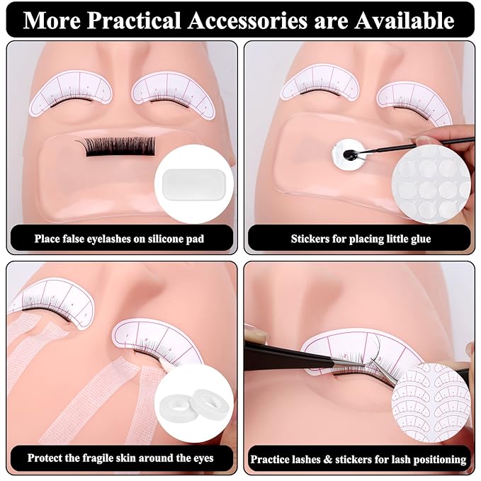 Eyelash Lashes Extension Kit, 442 PCS Lash Extension Supplies with Lash Mannequin Head, Individual Eyelash Kit, Fan, Lash Remover, Eyelash Extension Glue, Lash Tool Kits for Beginner Practice Graft