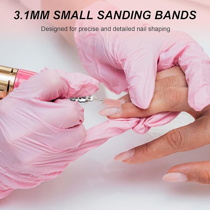 Rolybag 100pcs Small Sanding Bands Nail Drill Bits 180 Fine Grit Nail File Sanding Bands with 3.1mm Mandrel Bit for Acrylic Nails Gel Removing Shaping Professional Manicures and Pedicure, Pink