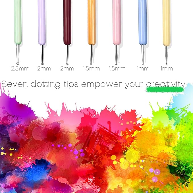 7PCS Nail Art Brushes, Nail Design Painting Brush Set with Nail Polish Brush, Nail Liner Brush, Nail Extension Gel Brush, Builder Nail Gel Brush, and Multi-Size Dotting Pens for DIY Nail Art