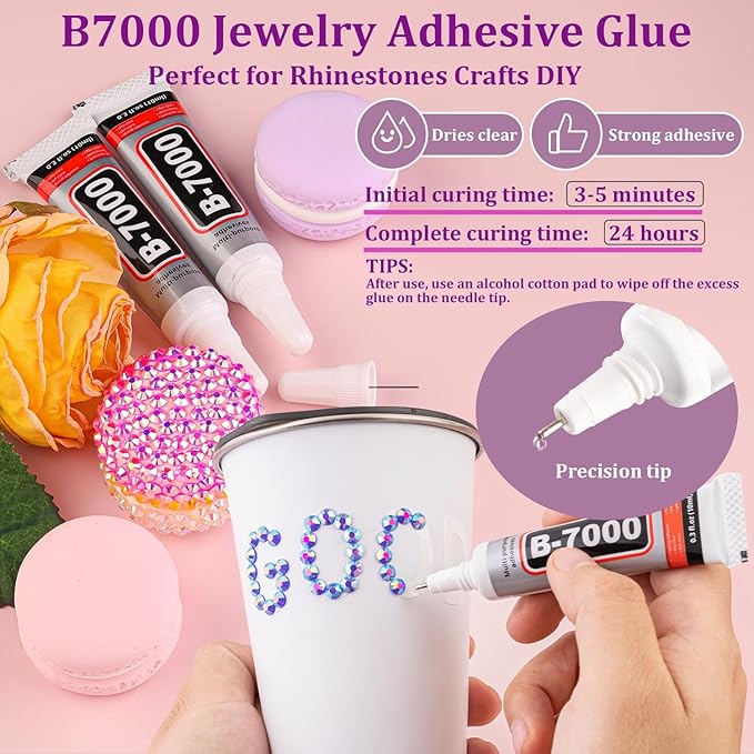 Resin Rhinestones for Crafting with 3Pcs 10ml B7000 Jewelry Glue, 1 Box Dark Blue AB Flatback Gems Crystals Diamond for Bedazzling Crafts DIY Nail Art Makeup, Gems for Clothing Tumblers Shoes