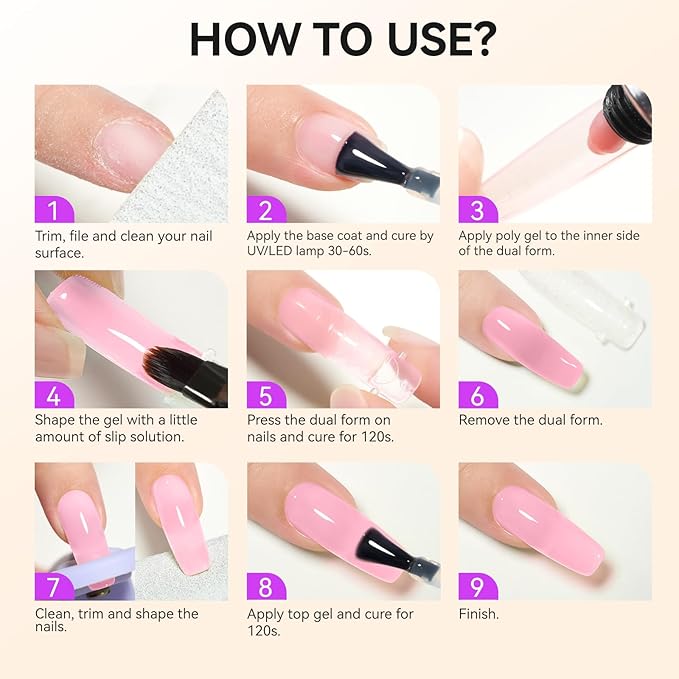 Gelike EC Dual Forms for Extension: 96 Pcs Color Nail Form, 4 Style 12 Size Nail Forms For Builder, Half Matte Gel Forms For Manicure Art Design Salon Diy