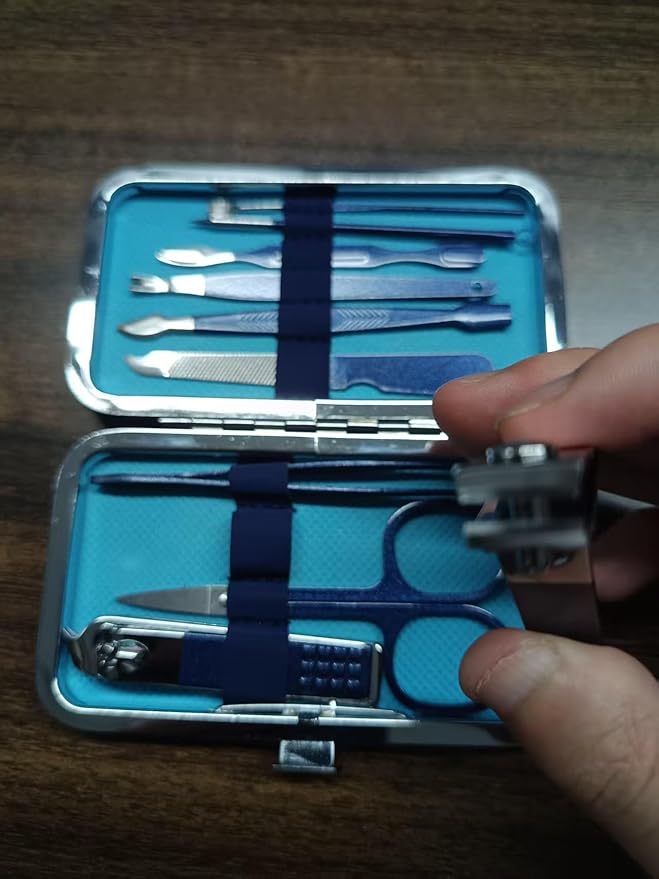 Beauty Nail kit Manicure Set, 10 Piece Nail Care Kit with Stainless Steel Tools, Light Blue Case .Unisex(Blue 10 Piece Set)