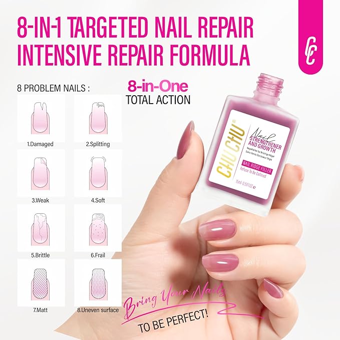 Nail Repair for Women: 8 in 1 Dusty Rose Nail Hardener Strengthener Extra Strong and Growth - Protein Nail Polish Hardener Ridge Filler Concealer for Weak and Damaged Nails 15ml