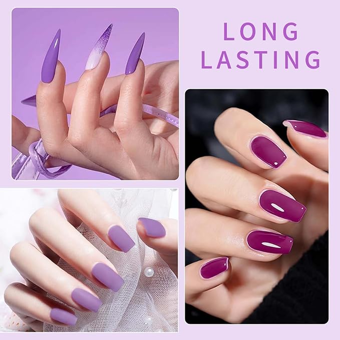 JR 9pcs 15ml Nail Gel Polish Set Purple Gel Polish Kit UV LED Soak Off Polish Home DIY Nail Art Gift H