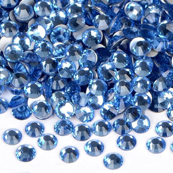 2880PCS Art Nail Rhinestones Non Hotfix Glue Fix Round Crystals Glass Flatback for DIY Jewelry Making with one Picking Pen (ss6 2880pcs, Lt. Sapphire)