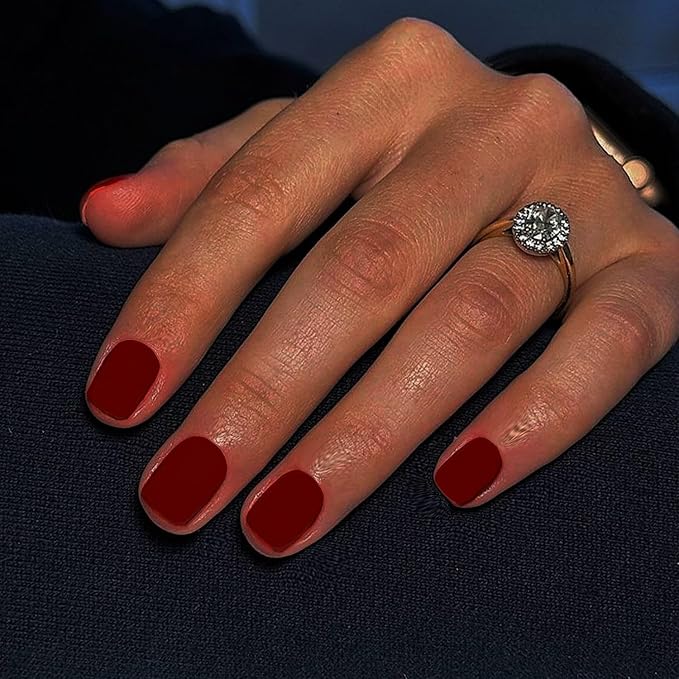 Matte Red Press on Nails Short Square, Natural Short Gel Nails Glue on Acrylic Nails Press ons, 48Pcs Thick Reusable Fake Nails for Women, Short Coffin Artificial Nails Solid Color Square Nails