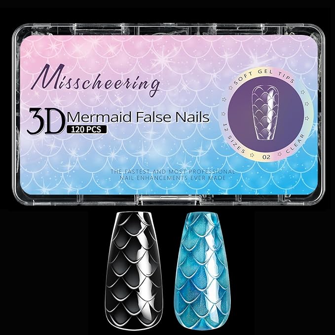 3D Diamond Shaped Polygel Nail, Extension Clear Full Cover False Nail Tips, Hybrid Gel Acrylic Nail, Diamond Fake Nails, 14 Sizes Building Artificial Press on Nail (Fish Scales 2, 120pcs)