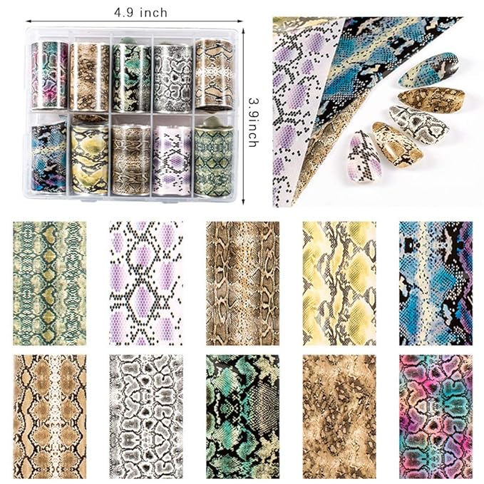 CHANGAR Animal Skin Nail Art Foil Transfer Decals Serpentine Leopard Print Tiger Snake Skin Pattern Fish Scale Nail Foil A...