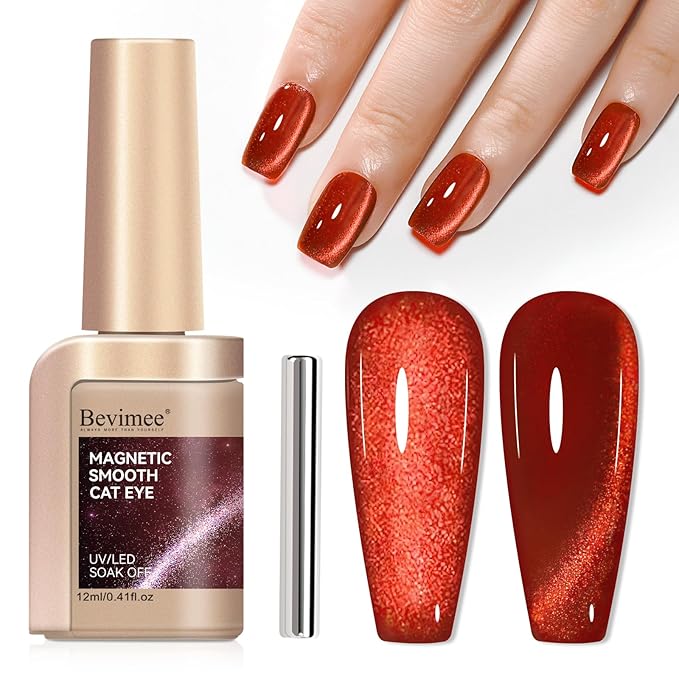 Red Cat Eye Gel Polish, Cateye Magnetic Nail Polish Glitter Holographic UV Gel Sparkle Crystal Jelly Color Bright Red for Nail Salon DIY at Home