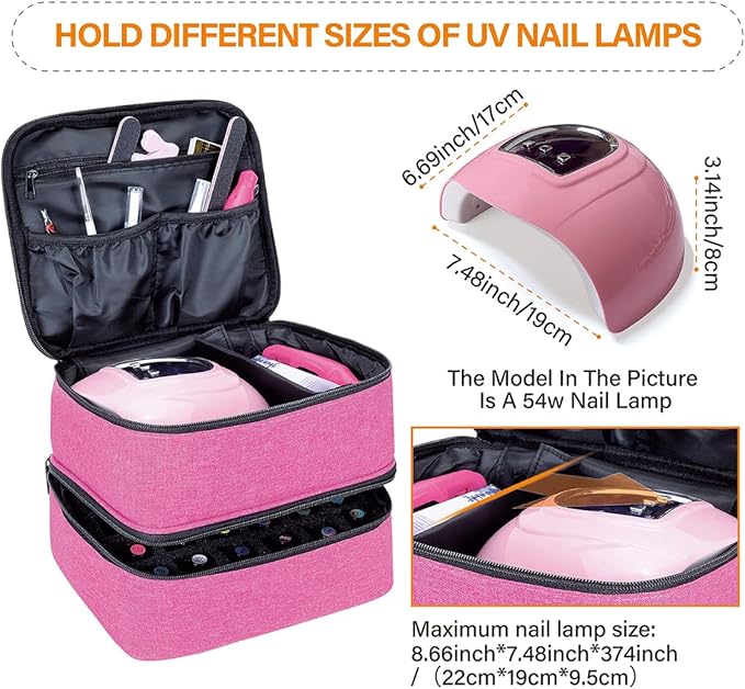 Nail Polish Organizer, Handheld Double Layer Organizer Holds 30 Bottles (15 ml/0.5 floz) with Adjustable Dividers for Nail Polish Small Manicure Lamp Manicure Tools Essential and Travel,Wine
