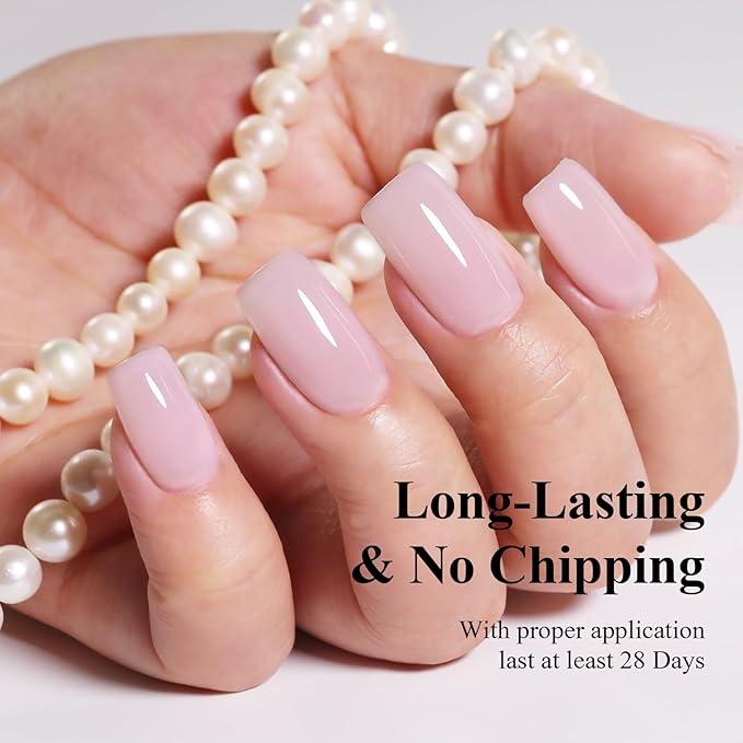 Imtiti Light Pink Jelly Gel Nail Polish, Milky Pink Sheer Translucent UV Gel Polish for Nail Art Soak off UV Led 10ML