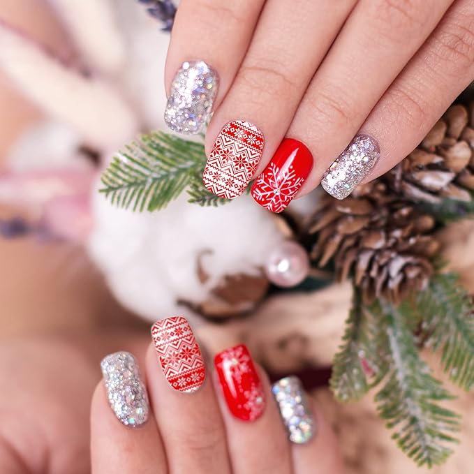 Whaline 6 Pieces Christmas Nail Art Stamping Plates Kit Christmas Tree Snowflakes Gingerbread Sweater Image Stamp Templates Holiday Nail Art Plates for Xmas DIY Print Manicure Salon Design Gift