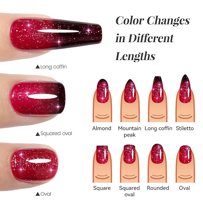 YTD Likomey Color Changing Gel Nail Polish,15ml Red To Dark Cherry Red Glitter Mood Temperature Change Colors Fall Winter Thermal Ombre Manicure Shimmer UV Varnish,HEMA Free TPO Free,WB504
