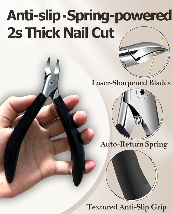 Ingrown Toenail Clippers - Toe Nail Clippers for Thick Toenails - Professional Podiatrist Toenail Clippers for Seniors Men Women with Sharp Blades/Effort-Saving Spring/Long Non-Slip Handle Design