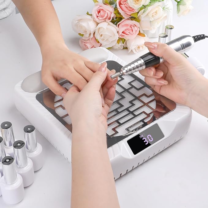 Rechargeable Nail Dust Collector, Professional Dust Collector Nail Tech with LED Display, Powerful Adjustable Nail Dust Cleaner Machine for Acrylic Nail Polishing & Salon use