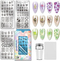 PH PandaHall 3pcs Crystals Nail Stamping Plates, Quartz Crystal Nail Art Templates Brilliant Crystal Stone Stainless Steel Image Plate Art Stencils with Tool for DIY Print Manicures Salon Design