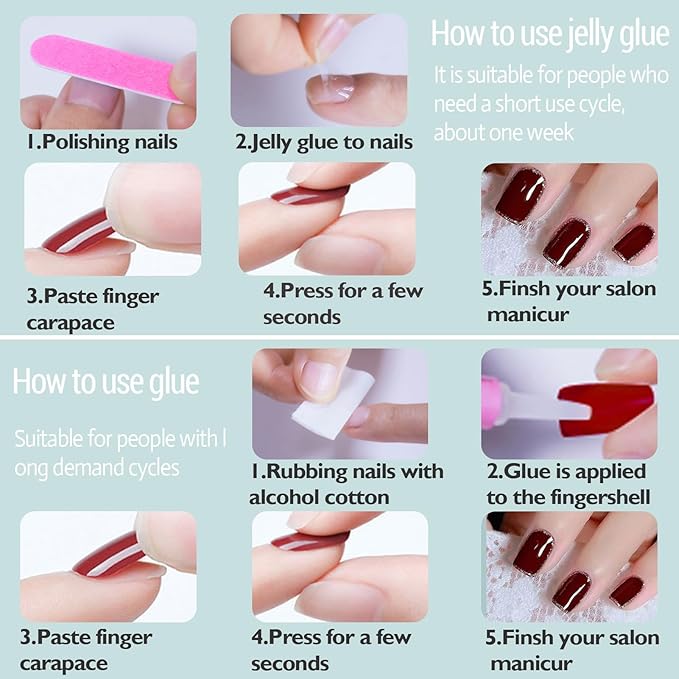 Ombre Press On Nails Square - Short Reusable Soft Gel Art Nails Tips Kit, Fake Nails with Glue, 16 Sizes - 32Pcs