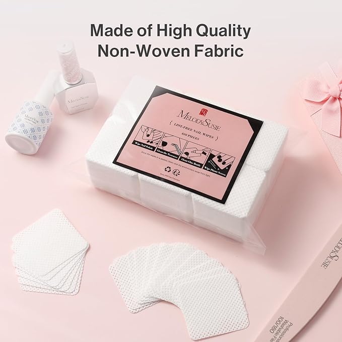 MelodySusie 600Pcs Lint Free Nail White Wipes Super Absorbent Soft Non-Woven for Fingernail Polish Remover and Eyelash Extension Wipes for Nail Art